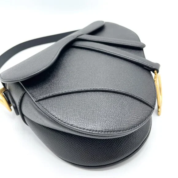 Dior Black Grained GHW Medium Saddle Bag w/ Strap - Picture 7 of 10